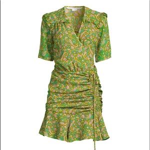 NWT Veronica Beard Ruched Dakota Paisley silk mini dress in Fern multi size 4